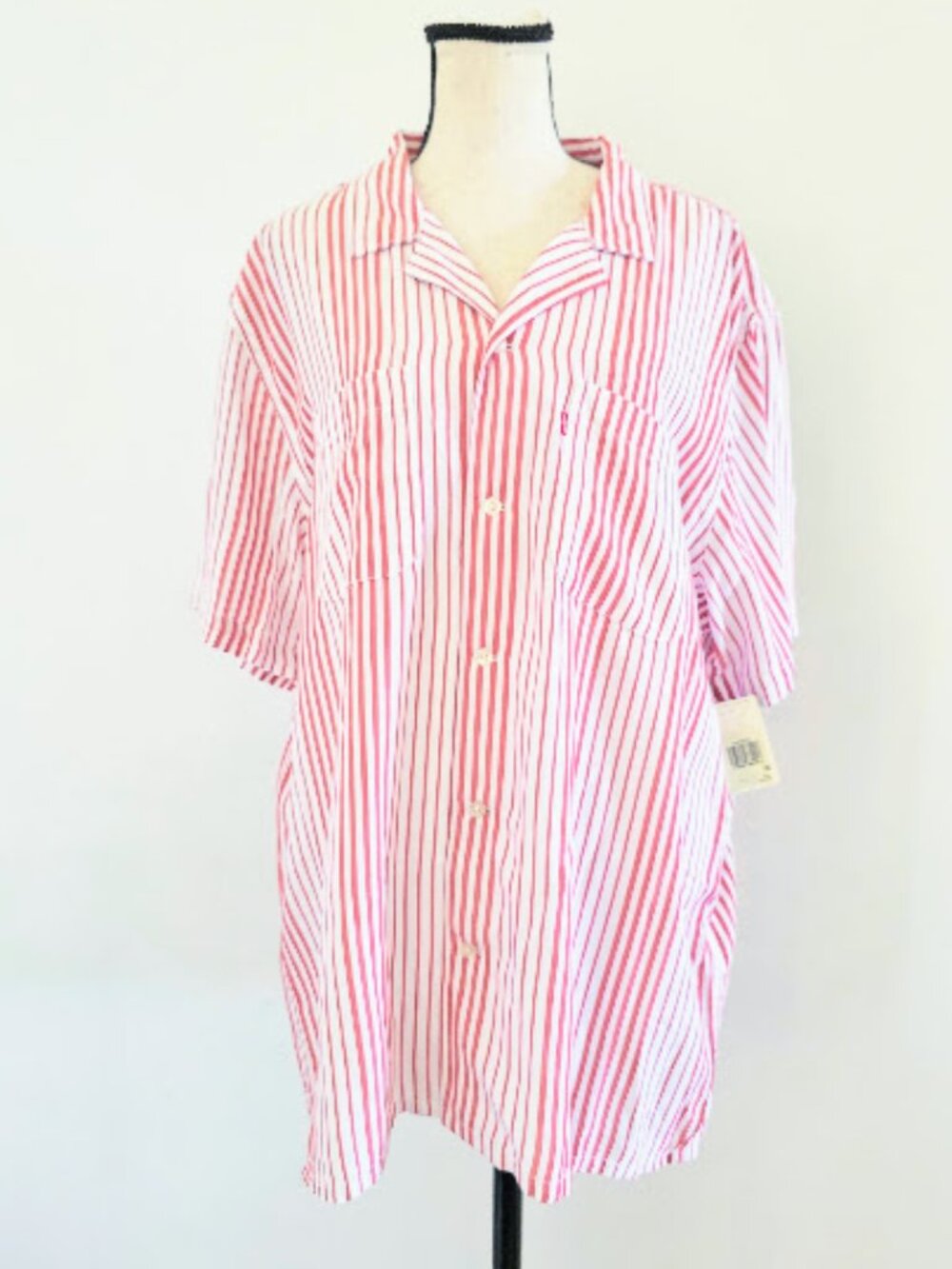 Levi's Sunset One Pocket Camp Shirt Red White Stripe Short Sleeve size Large NWT